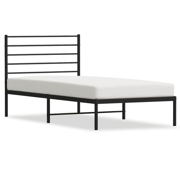 vidaXL Bedframe met hoofdbord metaal zwart 75x190 cm