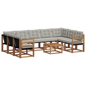 vidaXL Buiten bankenset met kussen 10 pcs Natuurlijk en Lichtgrijs