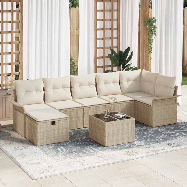 vidaXL Tuin Sofa Set met kussen 8 pcs Beige en Cr&egrave;me poly rattan