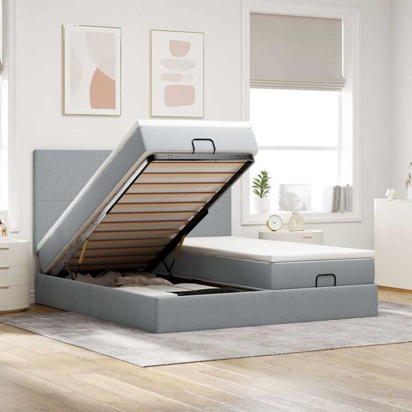 vidaXL Ottoman bed met matrassen 200x200cm stof lichtgrijs