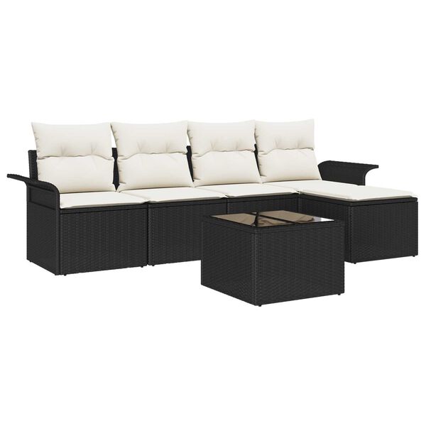 vidaXL Tuin Sofa Set met kussen met opslag 6 pcs Zwart poly rattan