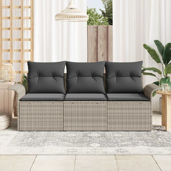 vidaXL Tuin Sofa Set met kussen met opslag 3 pcs Lichtgrijs Poly riet