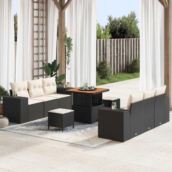 vidaXL Tuin Sofa Set met kussen 9 pcs Zwart Poly riet