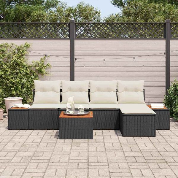 vidaXL Tuinbankenset met kussen 6 pcs Zwart Poly riet