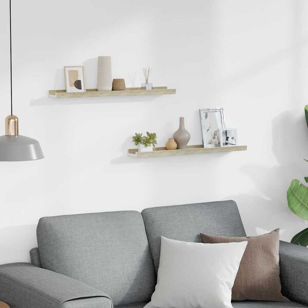 vidaXL Wandschappen 2 st 60x9x3 cm wit en sonoma eikenkleurig