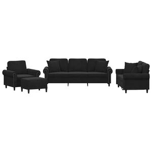 vidaXL 4-delige Loungeset met kussens fluweel zwart