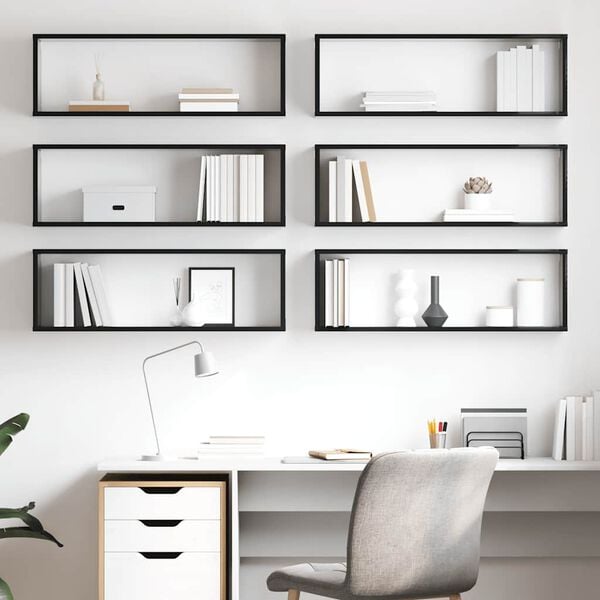 vidaXL Wandschap kubus 6 st 80x15x26,5 cm bewerkt hout hoogglans zwart