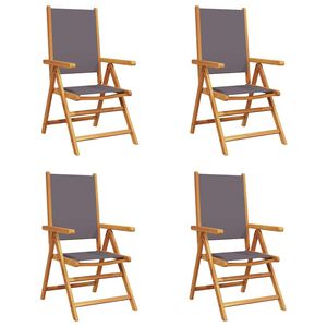 vidaXL Verstelbare klapstoelen, 4 stuks, antracietkleurige stof en massief hout.