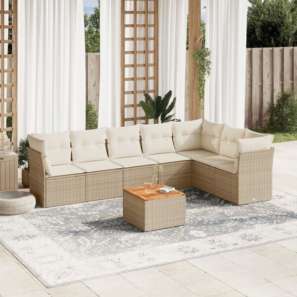 vidaXL 8-delige Loungeset met kussens poly rattan beige