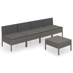 vidaXL 5-delige Loungeset met kussens poly rattan grijs