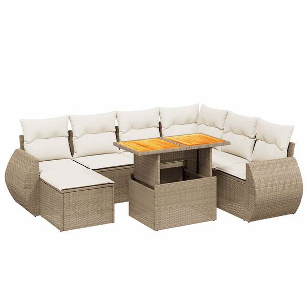 vidaXL 8-delige Loungeset met kussens poly rattan beige