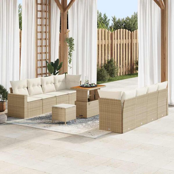 vidaXL Tuinbankenset met kussen 12 pcs Beige en Cr&egrave;me poly rattan