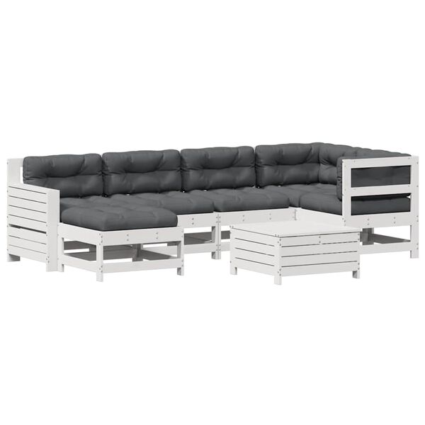 vidaXL 7-delige Loungeset met kussens massief grenenhout wit