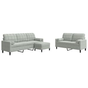 vidaXL 3-delige Loungeset met kussens en bolsters fluweel lichtgrijs