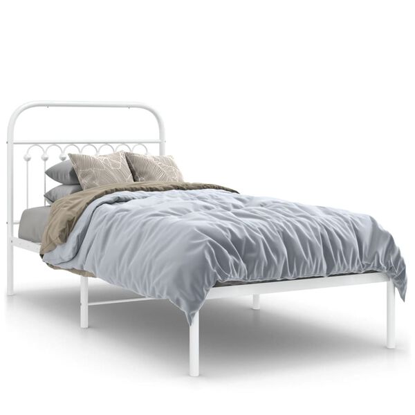 vidaXL Bedframe met hoofdbord metaal wit 90x200 cm