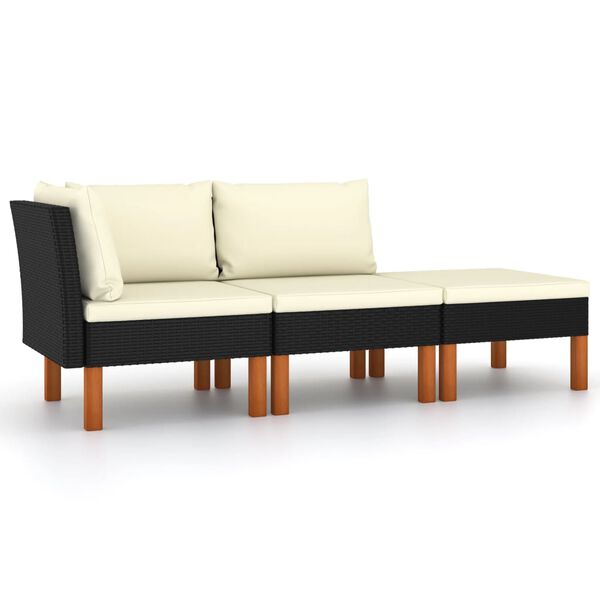 vidaXL 3-delige Loungeset poly rattan en massief eucalyptushout
