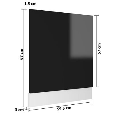 vidaXL Vaatwasserpaneel 59,5x3x67 cm spaanplaat hoogglans zwart