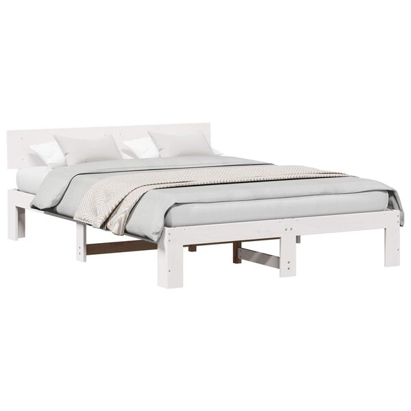 vidaXL Bedframe met hoofdeinde Wit 140 x 200 cm Massief grenenhout
