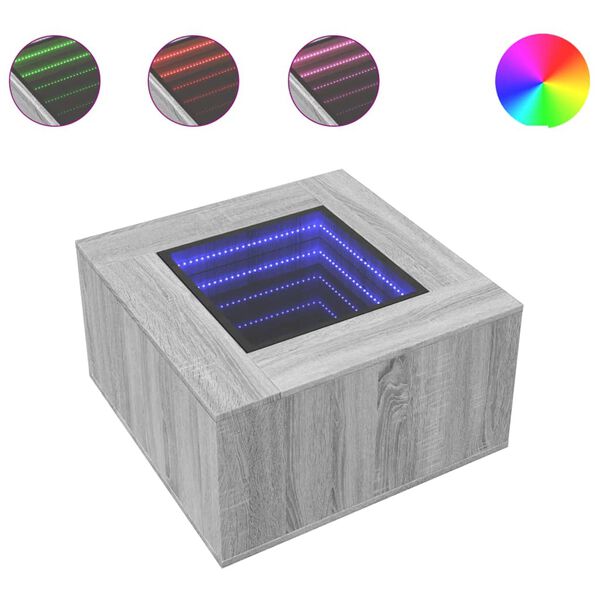 vidaXL Salontafel met LED 60x60x40 cm bewerkt hout grijs sonoma eiken