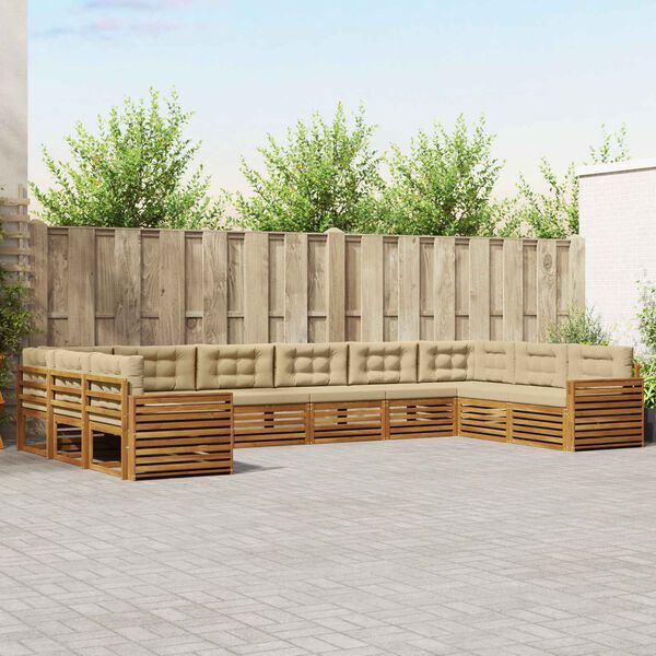 vidaXL Sofa-Sets 7 pcs Natuurlijk en Beige Massief Acaciahout