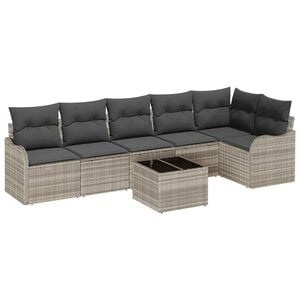 vidaXL Tuin Sofa Set met kussen met opslag 7 pcs Grijs Poly riet
