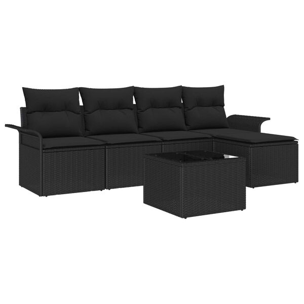 vidaXL Tuin Sofa Set met kussen met opslag 6 pcs Zwart poly rattan
