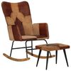 vidaXL Schommelstoel met voetensteun echt leer en canvas bruin