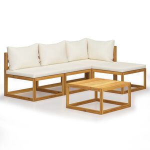 vidaXL 5-delige Loungeset met kussens massief acaciahout cr&egrave;me