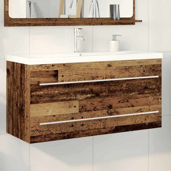vidaXL Badkamertenk te kast met lade 2 pcs Oud Hout 100 x 38,5 x 48 cm