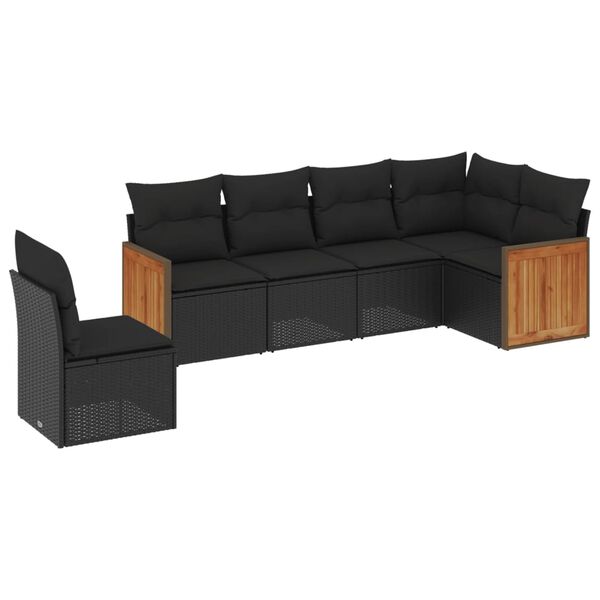 vidaXL 6-delige Loungeset met kussens poly rattan zwart