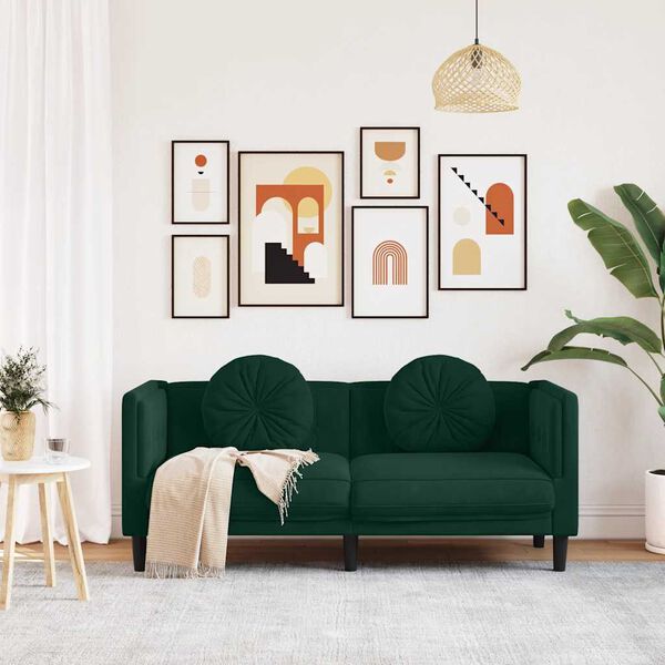 vidaXL Bank met kussens 2-zits fluweel donkergroen