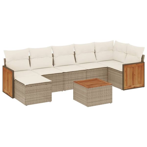 vidaXL 8-delige Loungeset met kussens poly rattan beige