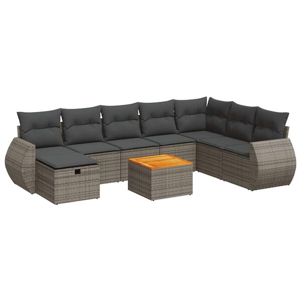 vidaXL 9-delige Loungeset met kussens poly rattan grijs