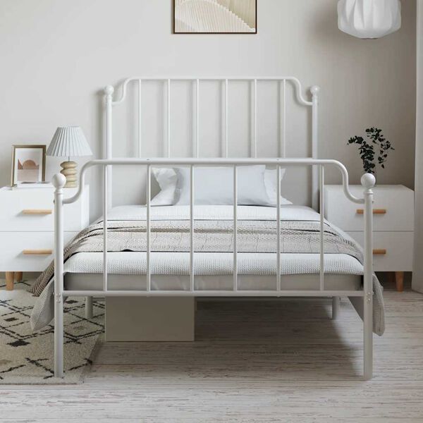 vidaXL Bedframe met hoofd- en voeteneinde metaal wit 100x200 cm