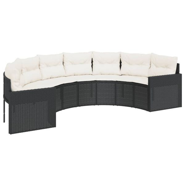 vidaXL 3-delige Loungeset halfrond poly rattan zwart