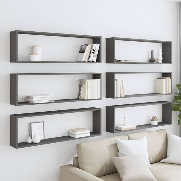 vidaXL Wandschappen kubus 6 st 100x15x30 cm bewerkt hout grijs