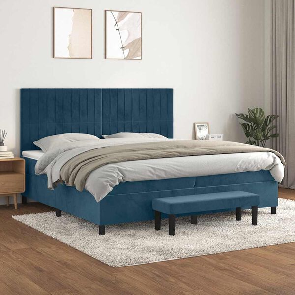 vidaXL Boxspring met matras fluweel donkerblauw 200x200 cm