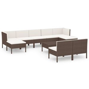 vidaXL 10-delige Loungeset met kussens poly rattan bruin