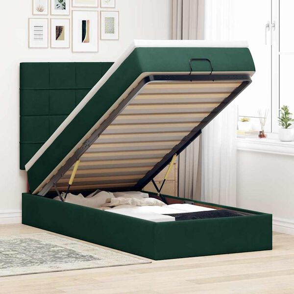 vidaXL Ottoman bed met matrassen 90x200cm fluweel donkergroen