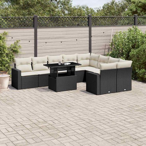 vidaXL 10-delige Loungeset met kussens poly rattan zwart