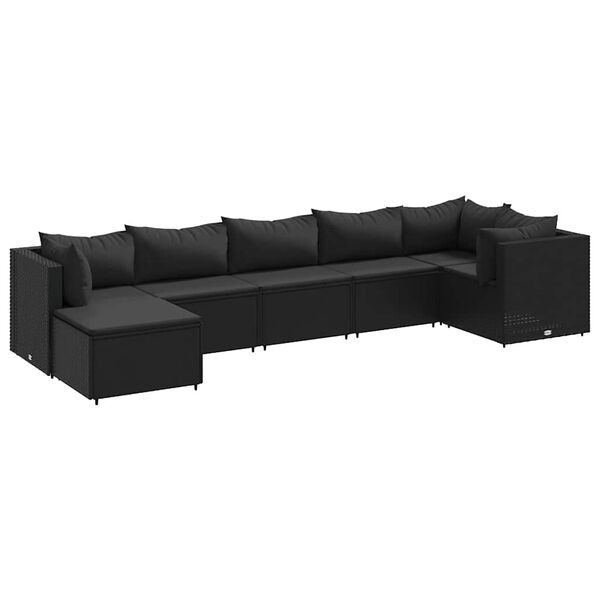 vidaXL 7-delige Loungeset met kussens poly rattan zwart