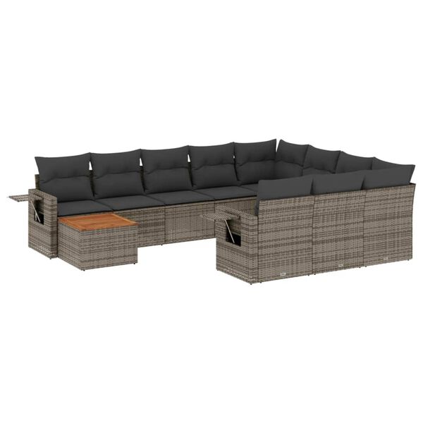 vidaXL 11-delige Loungeset met kussens poly rattan grijs