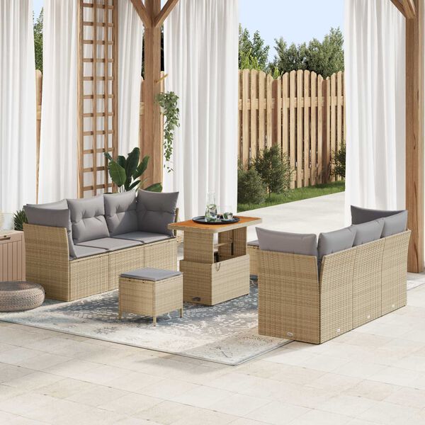 vidaXL Tuin Sofa Set met kussen 9 pcs Beige en Licht Grijs poly rattan