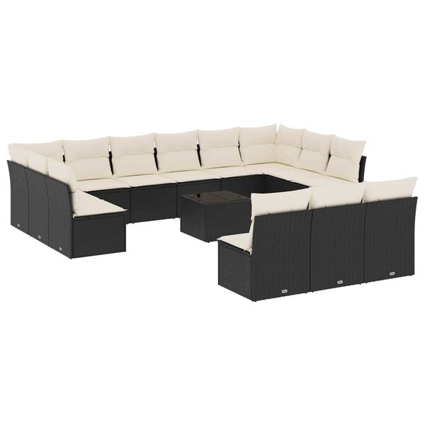 vidaXL 14-delige Loungeset met kussens poly rattan zwart