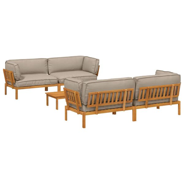 vidaXL Bankstel met kussen Effen 5 pcs Taupe Massief Acaciahout