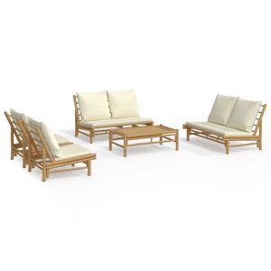 vidaXL 5-delige Loungeset met kussens bamboe cr&egrave;mewit