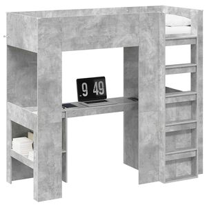 vidaXL Loft Bedframe met Bureau Beton Grijs 75 x 190 cm Bewerkt hout