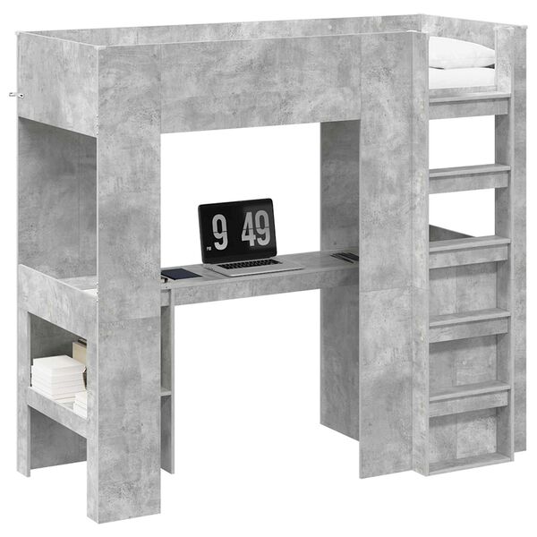vidaXL Loft Bedframe met Bureau Beton Grijs 75 x 190 cm Bewerkt hout