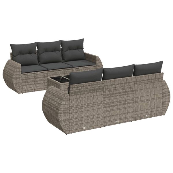 vidaXL 7-delige Loungeset met kussens poly rattan grijs