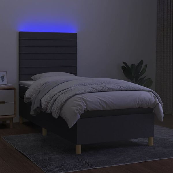 vidaXL Boxspring met matras en LED stof donkergrijs 100x200 cm